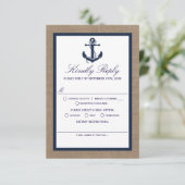 Die Hochzeitskollektion der Marine auf Burlap Beac RSVP Karte (Stehend Vorderseite)