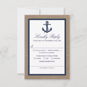 Die Hochzeitskollektion der Marine auf Burlap Beac RSVP Karte