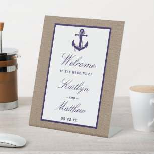 Die Hochzeitskollektion der Marine auf Burlap Beac Sockelschild