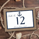 Die Hochzeitskollektion der Marine auf Burlap Beac Tischnummer<br><div class="desc">Der Marinestanker auf der Hochzeitskollektion am Strand ist ideal für alle Paare, die eine romantische Hochzeit am Meer planen. Der rustikale Einbrucheffekt verleiht diesen Einladungen ein boho-chic-Ambiente, während die Farbe der Marine während Ihrer Hochzeit verwendet werden kann. Der Anker des Wasserschiffs ist die perfekte Touch für eine elegante Hochzeit am...</div>