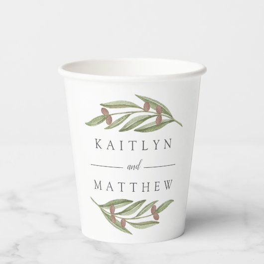 Die Hochzeitskollektion der Olivenzweige Pappbecher (Rückseite)
