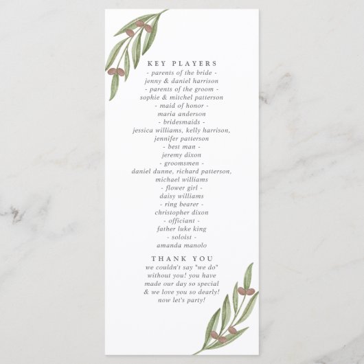 Die Hochzeitskollektion der Olivenzweige Programm (Rückseite)