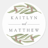 Die Hochzeitskollektion der Olivenzweige Runder Aufkleber (Vorderseite)