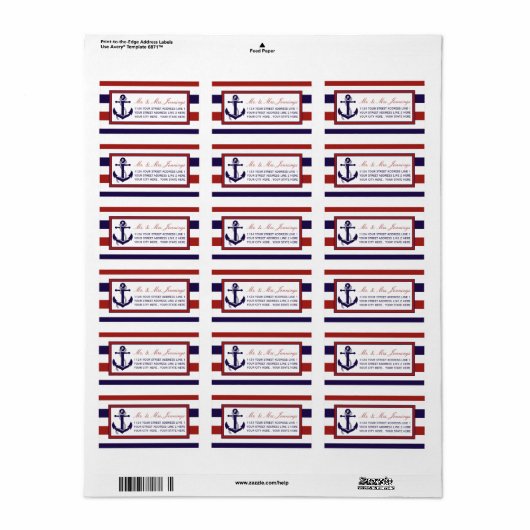 Die Hochzeitskollektion der roten und der Marine Adressaufkleber (Vorne)