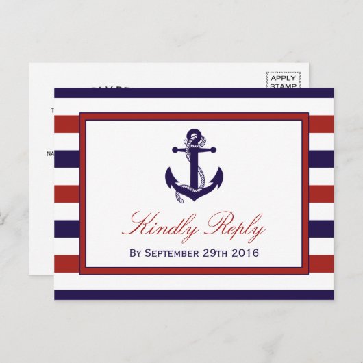 Die Hochzeitskollektion der roten und der Marine Einladungspostkarte (Vorne/Hinten)