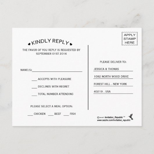 Die Hochzeitskollektion der roten und der Marine Einladungspostkarte (Rückseite)