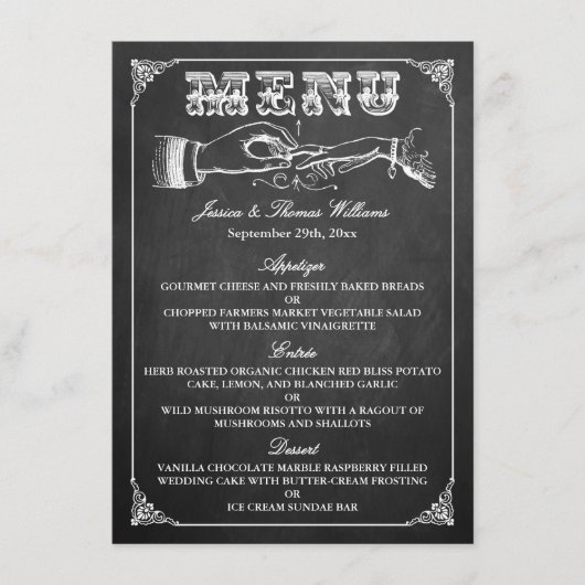 Die Hochzeitskollektion der Vintagen Ehe Menükarte (Vorderseite)