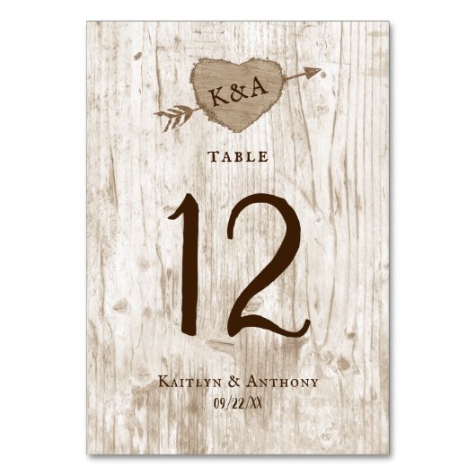 Die Hochzeitskollektion des Carved Heart Tree Tischnummer (Rückseite)
