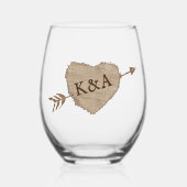 Die Hochzeitskollektion des Carved Heart Tree Weinglas Ohne Stiel (Vorderseite)