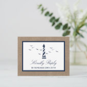 Die Hochzeitskollektion des Nautical Lighthouse Bu Einladungspostkarte (Stehend Vorderseite)