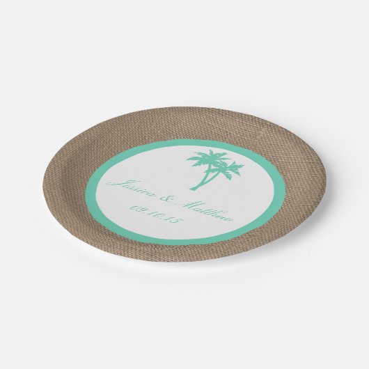 Die Hochzeitskollektion des tropischen Palmen Tree Pappteller (Schrägansicht)