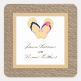 Die Hochzeitskollektion von Dreh-Flop Sand Beach B Quadratischer Aufkleber