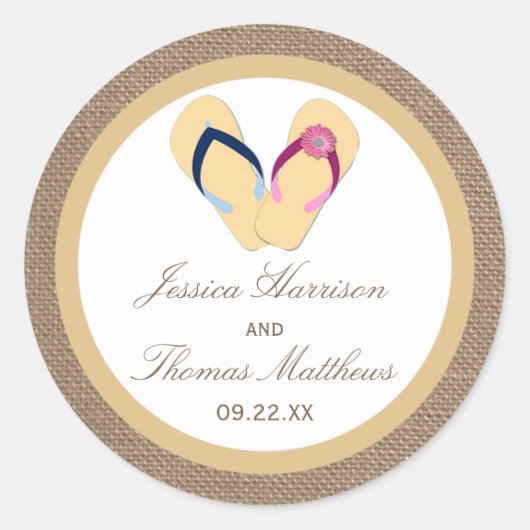 Die Hochzeitskollektion von Dreh-Flop Sand Beach B Runder Aufkleber (Vorderseite)