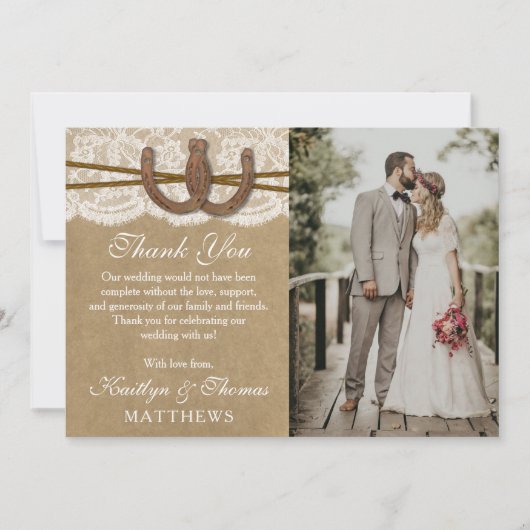 Die Hochzeitskollektion von Kraft, Spitzen und Hor Dankeskarte (Vorderseite)