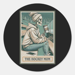 Die Hockey-Mutter-Skelett-Tarotkarte (1) Runder Aufkleber