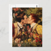 Die homosexuellen Männer küssen in einem Blumengar Postkarte (Vorne/Hinten)