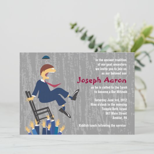 Die Hora Stuhl-Tanz-Bar-Schläger Mitzvah Einladung (Stehend Vorderseite)