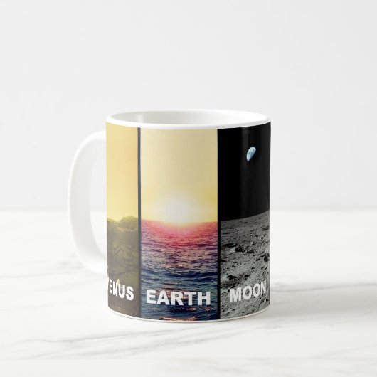 Die Horizonte von Venus-Erde Moon Mars und Titanen Kaffeetasse (Vorderseite Links)