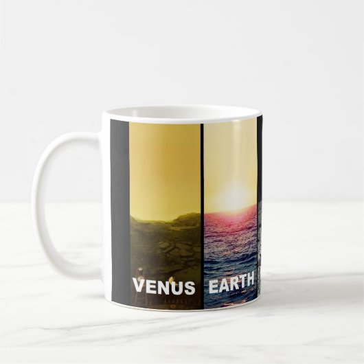 Die Horizonte von Venus-Erde Moon Mars und Titanen Kaffeetasse (Links)