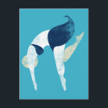 Die Hübsche Bauchdecke-Postkarte Postkarte<br><div class="desc">Der Hübschste Bly Flop ist ein Tauchermädchen in einem blauen Badeanzug mit einem Rock,  der mit spitzen Zehen in das Wasser geflogen ist. Blau,  Türkis und Gelb.</div>