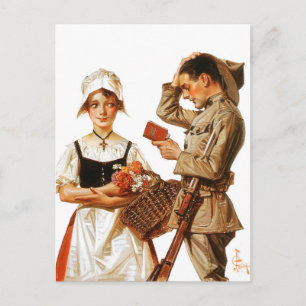 Die hübsche Französin und der nervöse Soldat Postkarte