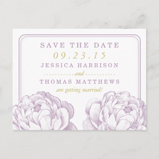 Die Hübsche Hochzeitskollektion der Peony Floral Ankündigungspostkarte (Vorderseite)