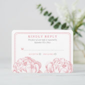 Die Hübsche Hochzeitskollektion der Peony Floral RSVP Karte (Stehend Vorderseite)