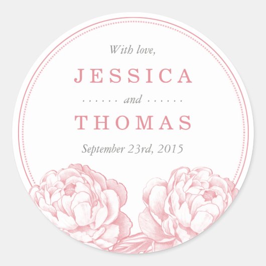 Die Hübsche Hochzeitskollektion der Peony Floral Runder Aufkleber (Vorderseite)