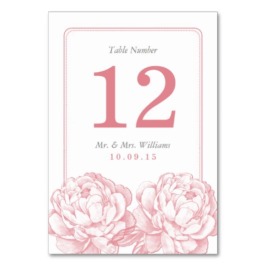Die Hübsche Hochzeitskollektion der Peony Floral Tischnummer (Rückseite)