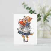 Die hübsche Katze umarmt ihre zerbrochene Puppe. Postkarte (Stehend Vorderseite)