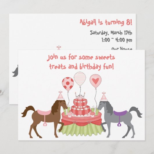 Die Hübsche Ponies Horse Birthday Party Einladung (Vorne/Hinten)