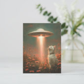 Die Hübsche weiße Katze und das UFO Postkarte (Stehend Vorderseite)