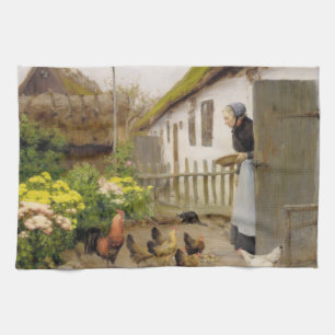 Die Hühner füttern (von H.A. Brendekilde) Geschirrtuch