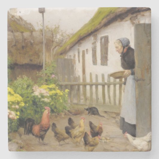 Die Hühner füttern (von H.A. Brendekilde) Steinuntersetzer (Vorderseite)