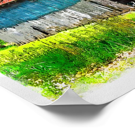 Die Hühner in der Scheune fütternd Poster (Ecke)