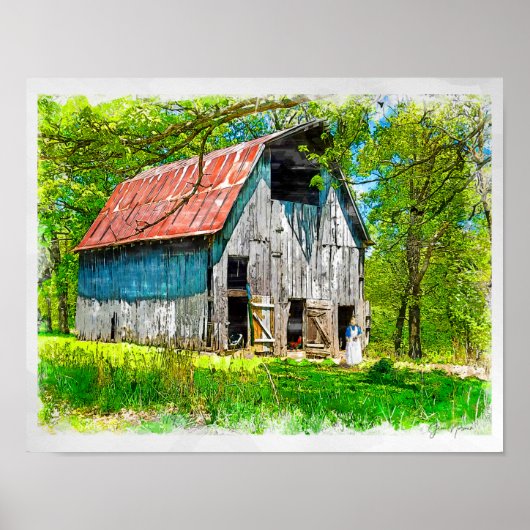 Die Hühner in der Scheune fütternd Poster (Vorne)