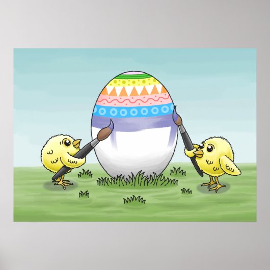 Die Hühner malen ein Osterei Poster (Vorne)