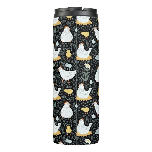 Die Hühner träumen in der Kulisse des Schwarzen Thermosbecher (Rückseite)