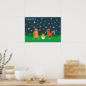 Die Hühnerfamilie in der Nacht Poster (Küche)