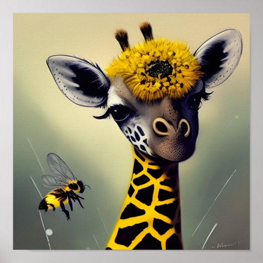 Die Hummel Giraffe Whimsical Digital Art Poster (Vorne)