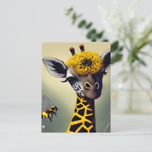 Die Hummel Giraffe Whimsical Digital Art Postkarte (Stehend Vorderseite)