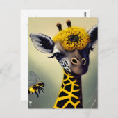Die Hummel Giraffe Whimsical Digital Art Postkarte (Vorne/Hinten)