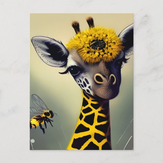 Die Hummel Giraffe Whimsical Digital Art Postkarte (Vorderseite)