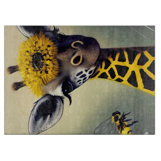 Die Hummel Giraffe Whimsical Digital Art Schneidebrett (Vorderseite)