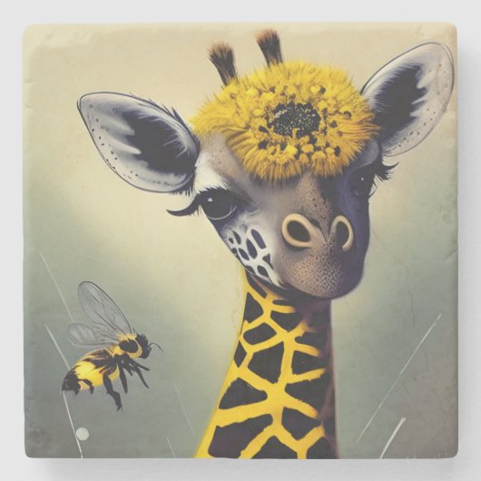 Die Hummel Giraffe Whimsical Digital Art Steinuntersetzer (Vorderseite)