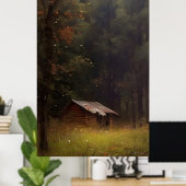 Die Hütte im Wald - farbenfrohe Malerei Poster (Heimbüro)