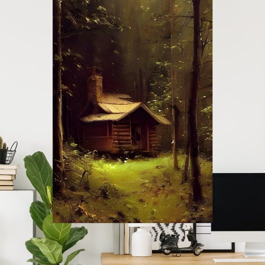 Die Hütte im Wald - farbenfrohe Malerei Poster (Heimbüro)