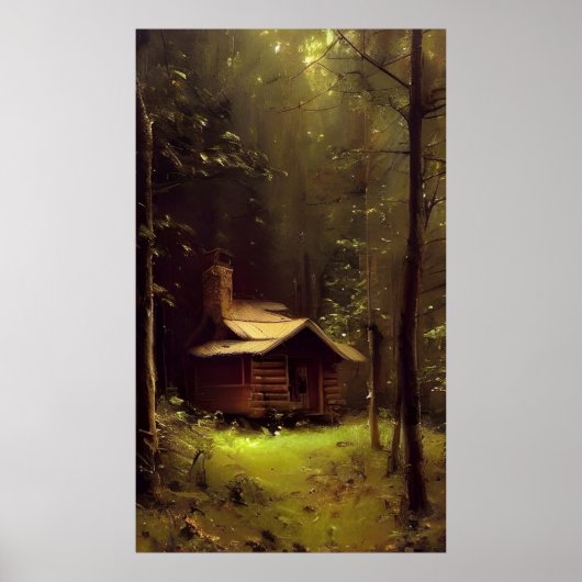 Die Hütte im Wald - farbenfrohe Malerei Poster (Vorne)