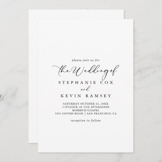 Die idyllische, stilvolle Kalligrafie-Hochzeit von Einladung (Vorne/Hinten)