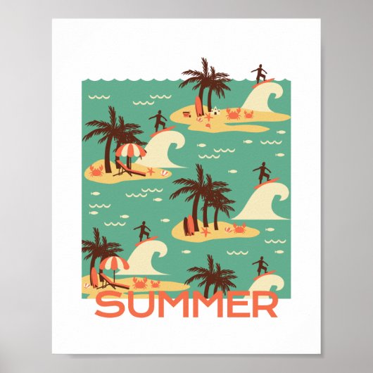 Die Illustration des surfenden Cartoon Poster (Vorne)